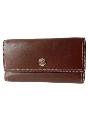 Vintage Coach Brown Leather Long Continental Button Wallet Large Trifold